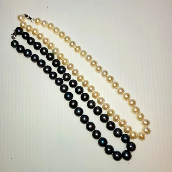 Lot of 2 pearl necklace bracelet creamy white pearl black pearl - Picture 3 of 7